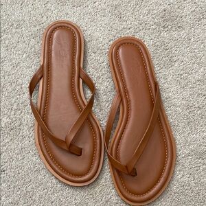 J. Crew Tan Leather Flip Flops